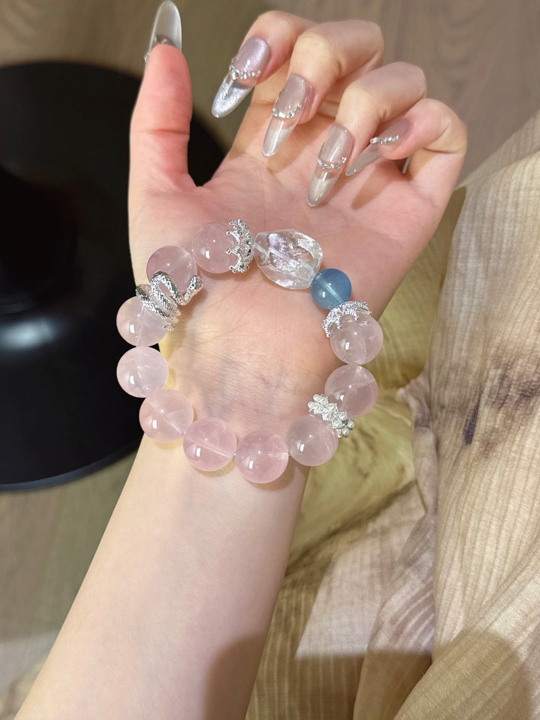 ▫️▪️ Pink crystal white crystal aquamarine bracelet